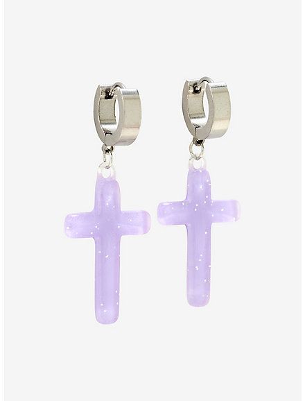 Safety Pin Earring, Purple Earring, Bear Safety, Pastel Goth Outfits, Pastel Punk, Earrings Cross, Purple Cross, Pastel Accessories, Purple Candy