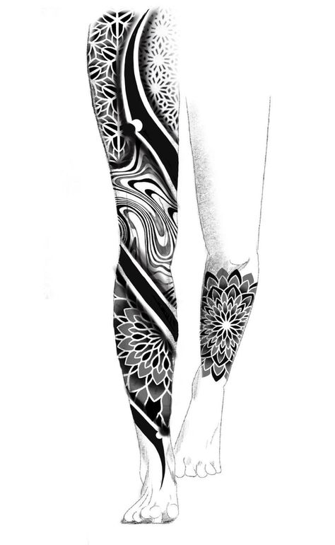 Mandala Tattoo Leg, Geometric Tattoo Stencil, Geometric Tattoo Leg, Dotwork Tattoo Mandala, Geometric Tattoo Sleeve Designs, Geometric Tattoo Pattern, Geometric Mandala Tattoo, Geometric Sleeve Tattoo, Full Leg Tattoos