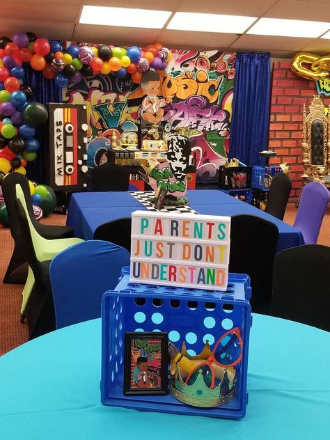 Fresh Prince Baby Shower Party Ideas | Photo 22 of 33 | Catch My Party Fresh Prince Birthday Party Decorations, Fresh Prince Baby Shower Theme, Fresh Prince Baby Shower, Fresh Prince Theme, Prince Baby Shower Theme, 90s Birthday, Prince Birthday Party, 90s Theme Party, Prince Party