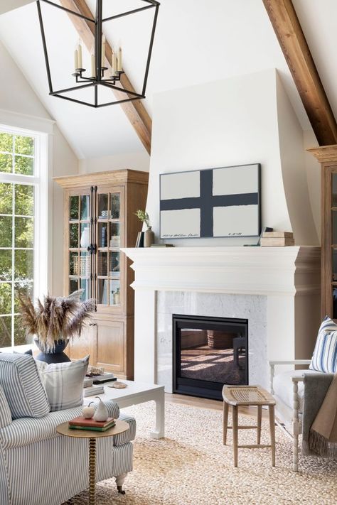 SD Lake Home | Bria Hammel Interiors Estilo Charleston, White Fireplace Mantels, Mantel Styling, Open Kitchens, Lake Houses, House Remodeling, Minnesota Home, White Fireplace, Warm Interior