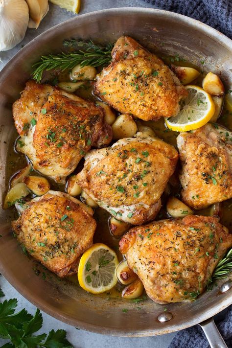 10 French Chicken Recipes to Make Right Now | Kitchn Roast Chicken Thigh Recipes, French Chicken Recipes, Lemon Garlic Chicken Thighs, Herb Chicken Recipes, Chicken Breast Crockpot Recipes, Garlic Herb Chicken, Piccata Recipe, Crockpot Chicken Breast, Roasted Garlic Chicken