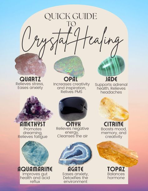 Crystal healing guidebook Healing Crystals Guide, Crystals For Nausea, Emotional Healing Crystals, Healing Stones And Crystals Meanings, Stones And Crystals Meanings, Crystal Facts, Crystal Identification, Crystals Meanings, Best Healing Crystals