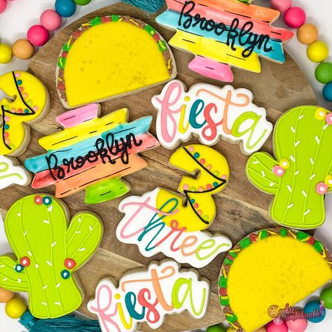 Three Esta Birthday Cookies, Fiesta Three Year Old, Three Year Old Fiesta Birthday, Third Bday Party Girl, Three Fiesta Birthday, Three Esta Cookies, Three Year Old Party Theme, Fiesta 1st Birthday Party Girl, Three Esta Birthday Party Ideas