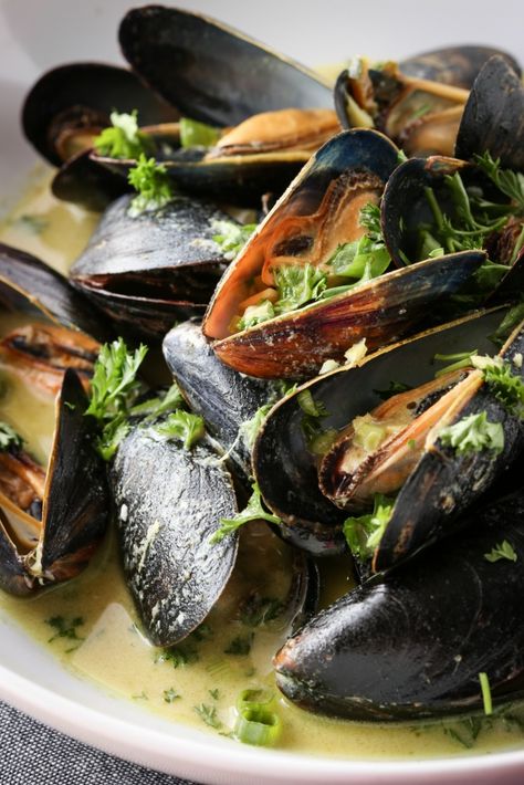 Green Curry Mussels Thai Curry Mussels, Green Curry Mussels, Coconut Mussels, Curry Mussels Recipe, Curry Broth, Curry Mussels, Steamed Mussels, Mussels Recipe, Thai Green Curry