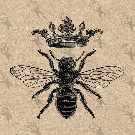 Queen Bee Tattoo, Logo Bee, Crown Printable, Bumble Bee Tattoo, Image Vintage, Printable Pictures, Bee Tattoo, Diy Tattoo, Images Vintage