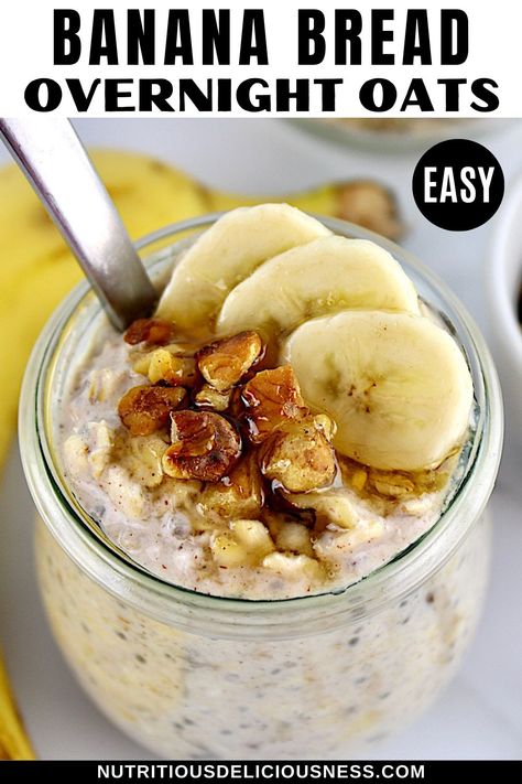 Filled with warm cinnamon and nutmeg spices, these Banana Bread Overnight Oats are a cozy breakfast treat that's both nutritious and simple to make. It's like enjoying a little bite of banana bread in every spoonful. Warm Overnight Oats, Overnight Oats Cinnamon, Overnight Oats Banana, Overnite Oats, Banana Bread Overnight Oats, Healthy Sweeteners, Banana Overnight Oats, Cozy Breakfast, Organic Maple Syrup