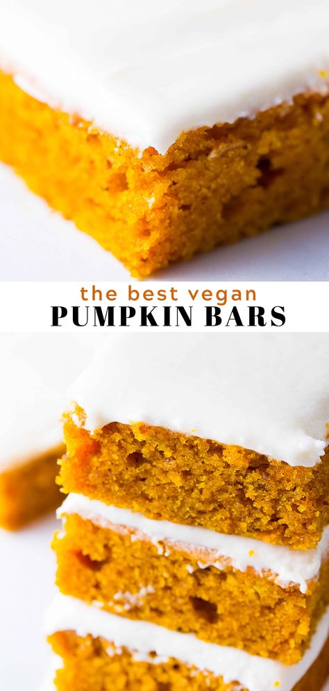 Vegan Pumpkin Bars Healthy, Fall Dessert Recipes Dairy Free, Eggless Pumpkin Bars, Gluten Free Dairy Free Pumpkin Bars, Vegan Pumpkin Squares, Gluten And Dairy Free Pumpkin Bars, Vegan Pumpkin Cake With Cream Cheese Frosting, Gluten Free Vegan Pumpkin Bars, Pumpkin Bars Vegan