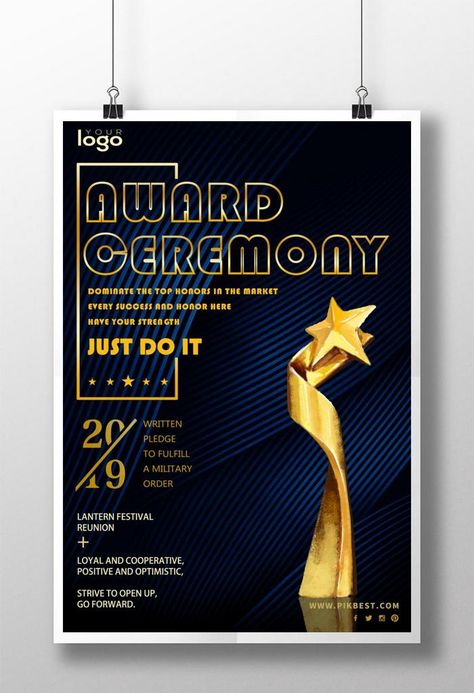 Simple Light Luxury Blue Gold Award Ceremony Poster#pikbest#Templates#Poster#Others Award Poster Design Layout, Award Ceremony Poster, Award Poster, Instagram Feed Goals, Gold Award, Award Ceremony, Ceremony Signs, Simple Designs To Draw, Simple Lighting