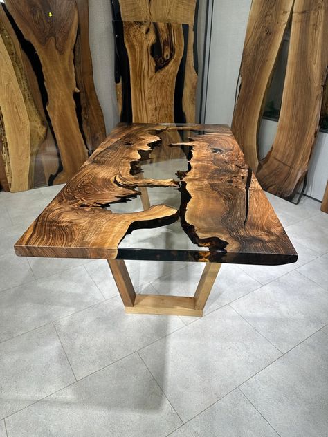 Modern Natural River Walnut Wood Kitchen Table Epoxy Decor, Live Edge Epoxy Table, Walnut Wood Kitchen, Epoxy Resin Dining Table, Wood Kitchen Table, Resin Dining Table, Wood Resin Table, Walnut Live Edge, Kitchen Table Wood