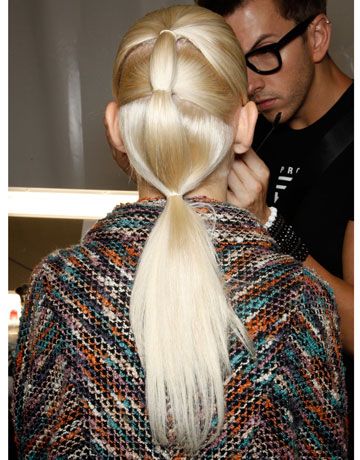 Three part ponytail, Hervé Léger Spring 2012 Hairstyles For Spring, Hottest Hairstyles, Runway Hair, New Hair Trends, Latest Hair Trends, A Ponytail, Latest Hair, Hot Hair Styles, Hair Envy