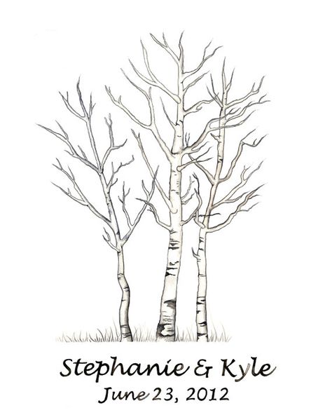 MEDIUM Stephanie & Kyle  Wedding Thumbprint Aspen Tree  by fourch, $111.00 Cascading Planter, Aspen Trees Tattoo, Tree Pencil Sketch, Birch Tree Tattoos, Tree Line Drawing, Wood Drawing, Thumbprint Tree, Tree Tattoos, Birch Tree Art