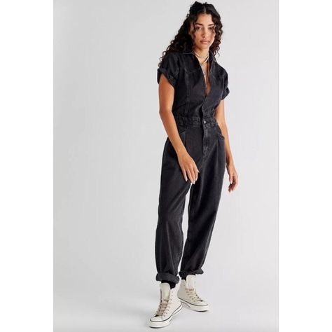 New Without Tags Free People // We The Free Marla Trouser Jumpsuit Size Small 100% Cotton Shoulders Seam To Seam- 15 Inches Bust- 19 Inches Waist- 15 Inches Hips- 18 Inches Inseam- 27 Inches Label Has Been Marked To Prevent Store Returns Jumpsuit Button Up, Deep V Jumpsuit, Warehouse Worker Outfit Women, Black Denim Jumpsuit Outfit, Coveralls Women Fashion, Esthetician Outfit, Utility Jumpsuit Outfit, Coveralls Outfit, Coverall Outfit