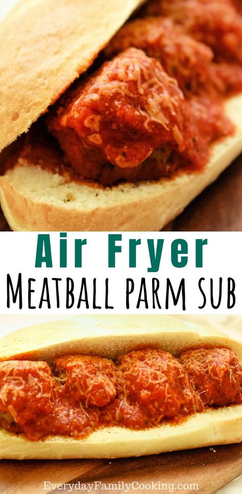 Air Fryer Meatballs Recipe, Subway Copycat, Cooking Frozen Meatballs, Meatball Sandwich Recipes, Meatball Parmesan, Meatball Parm, Sub Sandwich, Sub Rolls, The Best Air Fryer