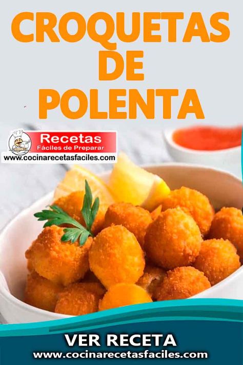 Croquetas de polenta, doraditas, crocantes y fáciles de preparar, las croquetas caseras de polenta son toda una tentación, si quieres darle un toque personal a esta receta, puedes añadir queso, trocitos de jamón o pollo. #cocinarecetasfaciles #recetascaseras #recetasfaciles #recetasdecroquetas Pasta Pizza, Polenta, Sin Gluten, Tater Tot, Peru, Gluten Free, Snacks, Ethnic Recipes