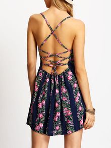 Navy Criss Cross Back Backless Floral Dress    http://www.shein.com/Navy-Criss-Cross-Back-Backless-Floral-Dress-p-264590-cat-1727.html Backless Floral Dress, Floral Dress Summer Casual, Criss Cross Back Dress, Short Summer Dress, Cross Back Dress, Floral Dress Casual, Weekend Warrior, Cute Summer Dresses, Back Dress