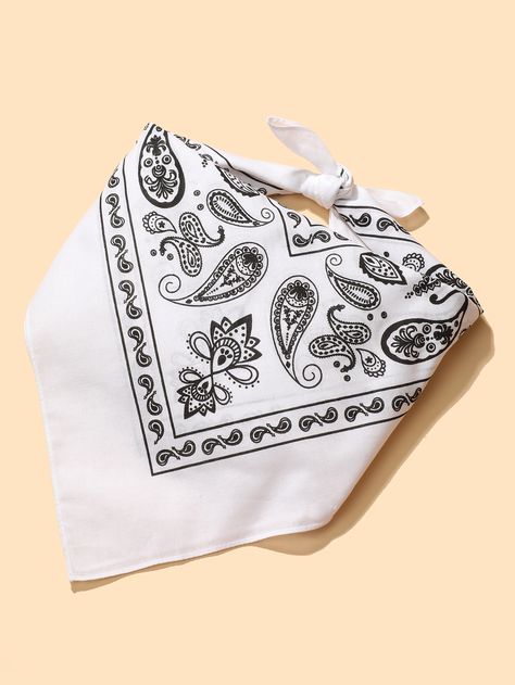 White    Cotton Paisley Bandana Embellished   Women Accessories Clothing Png, Small Neck Scarves, Swag Hats, Style Bandana, Head Bandana, White Bandana, Cowgirl Aesthetic, Bandana Styles, Concert Outfits