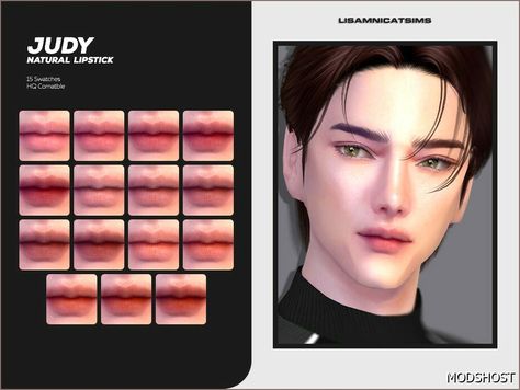 Download Judy Natural Lipstick for Sims 4 at ModsHost NOW! Lipstick category HQ compatible 15 swatches All Skin Recoloring not allowed #sims4cc #lipstick #gaming #male #videogames Sims 4 Male Lipstick, Sims 4 Lips Male, Sims 4 Male Cc Makeup, Sims 4 Male Makeup Cc, Sims 4 Male Lips, Sims 4 Cc Male Makeup, Sims 4 Cc Lipstick, Sims 4 Lipstick, Sims 4 Cc Male