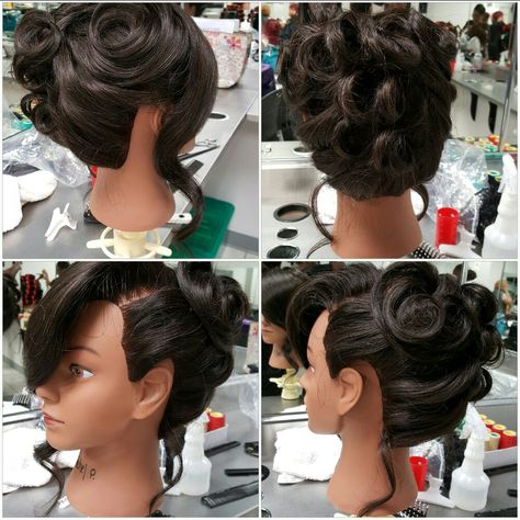 Mannequin Hairstyles Updo, Updos On Mannequins, Cosmetology Mannequin Hairstyles, Cosmetology Updos, Hairstyles On Mannequin Head, Hairstyles For Mannequin Heads, Cosmology School, Mannequin Head Hairstyles, Hairstyles Mannequin