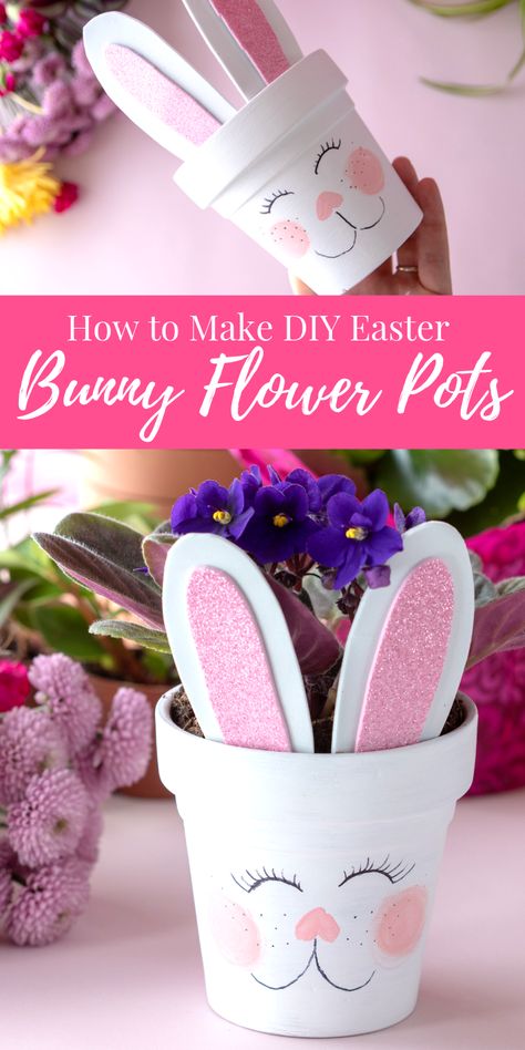 If you are looking for Easter DIY Crafts for Kids then don't miss these adorable Easter Bunny Flower Pots! These are Easy to Make at Home and Perfect for Giving as Gifts! Bunny Flower Pot, Easter Flower Pots, Easter Diy Crafts, Diy Easter Bunny, Pot Craft, Creative Easter Baskets, Bunny Flower, Easter Crafts For Toddlers, Fun Easter Crafts