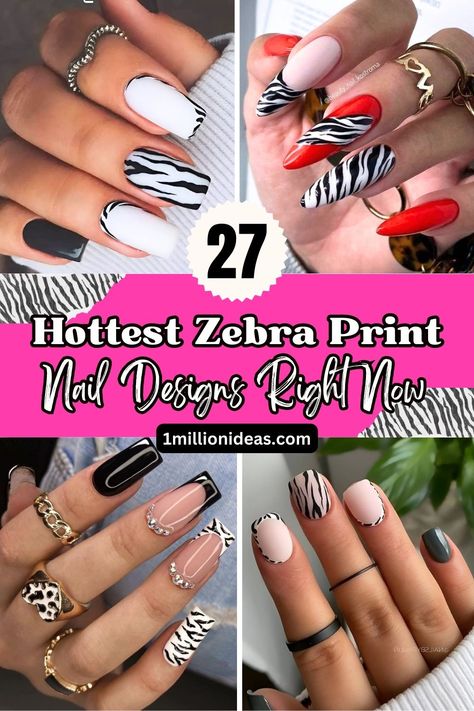 27 Hottest Zebra Print Nail Designs Right Now Zebra Stripe Nails, Zebra Nail Designs, Zebra Nail Art, Zebra Print Nails, Zebra Nails, Duck Nails, Square Nail Designs, Leopard Nails, Almond Nails Designs