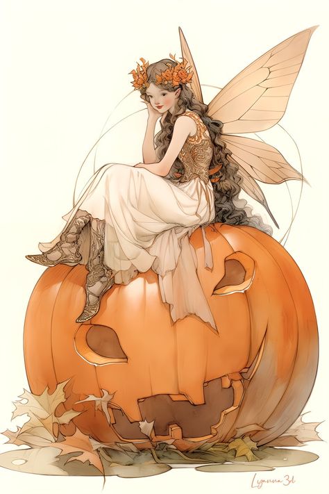 Fairy From Behind, Halloween Fairy Drawing, Autumn Fairy Illustration, Autumn Fairy Art, Autumn Fairy Aesthetic, Fall Fairies, Fairytale Images, Halloween Fairies, Autumn Elf