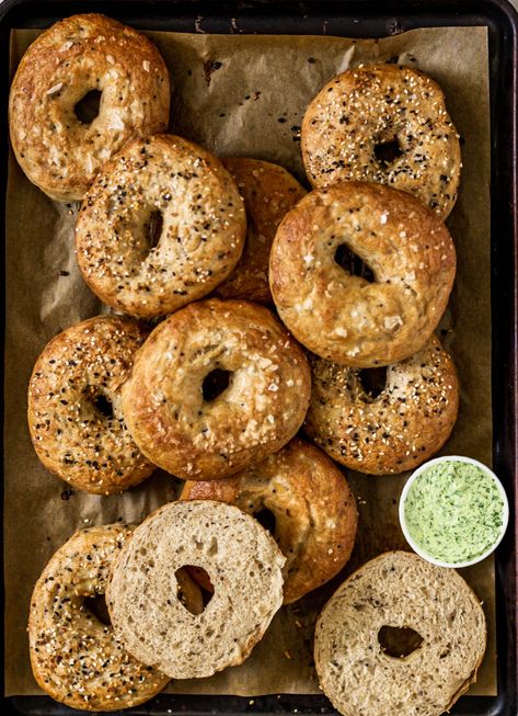 a guide to making semi-healthy bagels at home.    #bagels #bread #homemade #homemadebagels #bagelsandcreamcheese #herbrecipes #breadrecipes #foodanddrink #foodphotography #bagelphotography #foodstyling #foodblogger #bakingrecipes #baking Healthy Bagels, Herb Cream Cheese, Russian Honey Cake, Seasonal Baking, Cooked Quinoa, Active Dry Yeast, Bread Homemade, Guide To, Honey Sauce