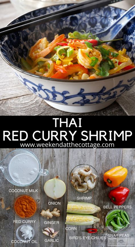 Thai Red Curry Shrimp Thai Red Prawn Curry Recipe, Red Thai Curry Shrimp With Rice Noodles, Red Thai Curry Shrimp, Thai Red Curry Shrimp Recipe, Thai Shrimp Recipes, Thai Shrimp Curry, Red Curry Shrimp, Red Thai Curry, Red Thai