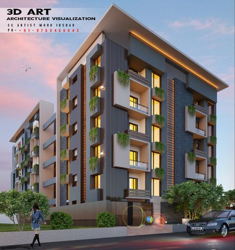 Appartement Design Exterior, Modern Apartment Elevation, Apartment Elevation Design, Apartment Exterior Design, Apartment Elevation, Apartment Building Exterior, Freelance Architect, Residential Architecture Apartment, Digital Architecture