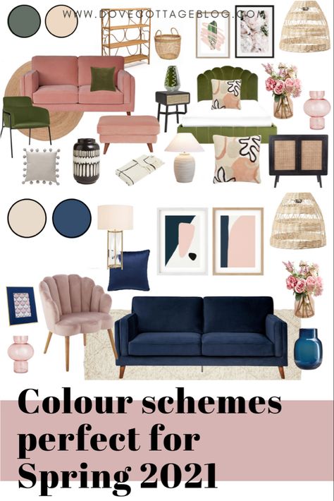 Navy Green And Pink Living Room, Navy Tan Pink Living Room, Navy Green And Pink Bedroom, Pink And Blue Sofa Living Room, How To Style A Blue Sofa, Navy Blue And Pink Living Room Decor, Navy Blue And Pink Living Room Ideas, Navy Blue Pink Living Room, Green Pink Blue Living Room