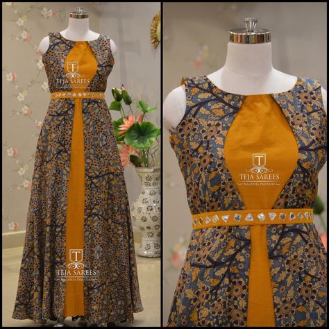 @iragrynda Kalamkari Dresses, Long Gown Design, Long Kurti Designs, Long Gown Dress, Long Dress Design, Girls Frock Design, Salwar Kamiz, Dress Neck Designs, Indian Gowns Dresses