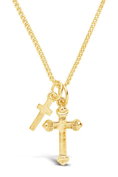 - 14K yellow gold plated double cross pendant necklace Mens Gold Jewelry, Gold Cross Necklace, Jewelry Accessories Ideas, Gold Cross Pendant, Dope Jewelry, Statement Drop Earrings, Jewelry Lookbook, Delicate Chain, Cross Jewelry