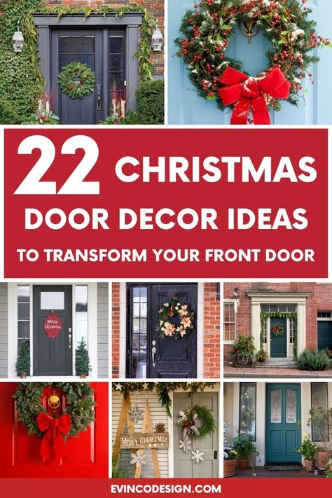 Front Door Decor Ideas, Christmas Front Door Decor, Door Decor Ideas, Unique Front Doors, Cozy Christmas Living Room, Best Front Doors, Classic Wreath, Chirstmas Decor, Front Door Christmas