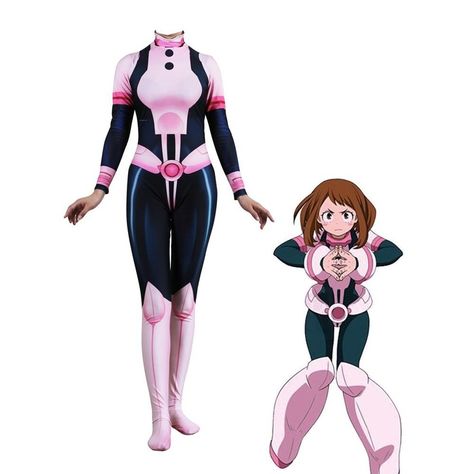 Characters: OCHACO URARAKA Material: Spandex Size Chart:                unit(cm)        1cm=0.39inch   There is 2-3% difference according to manual measurement. please check the measurement chart carefully before you buy the item. Please note that slight color difference should be acceptable due to the light and screen Fancy Jumpsuits, Uraraka Cosplay, Fancy Jumpsuit, Bleach Cosplay, Gift Costume, Anime Hats, Fancy Ball, Ochaco Uraraka, My Hero Academia Cosplay