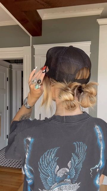 Buns With Extensions, Space Buns With Extensions, Hair Space Buns, Space Buns, Hat Hair, Trendy Outfit, Hat Hairstyles, Better Life, Buns