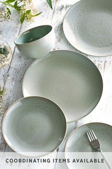 Sage Green Logan Reactive Glaze 12 Piece Dinner Set Sage Green Plates, Green Crockery, Cream Plates, Green Kitchen Accessories, Green Dinner Plates, Sage Green Kitchen, Plates And Bowls Set, Green Plates, Luxury Contemporary