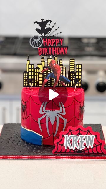 Katie Webber on Instagram: "This Spider-Man cake started with a nightmare and ended up being great!  The nightmare part was that the fondant gave me so many troubles. After 10 years of doing cakes I still have that occasional cake that gives me a hard time. Luckily everything can be fixed. This was my first time doing a Spider-Man web like this with the fondant and black luster dust. I love the aged feeling it gives it. What do you think? #spiderverse #spiderman #marvel #spidermancake #spidey #cakevideo #cakeart #cakeartist #cakesofinstagram #fondant #caketutorial" Spider Man Cakes For Boys, Spiderverse Cake, Spiderman Fondant Cake, Guy Cakes, Spidey Cake, Marvel Birthday Cake, Spider Man Cake, Diy Cakes, Spider Cake