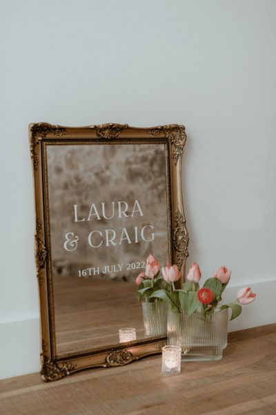 Here’s a Q&A talking you through how the wedding stationery collections work – what they are, their inspiration, how they can be customised, and when you should be thinking about getting them sorted… Wedding welcome sign on vintage mirror. Styling, Stationery and floristry - Gloam Photographs - Claire Fleck Venue - Guardswell Farm #weddingstationery #modernwedding #modernweddingstationery #weddinginspo #weddingideas Old Mirror Wedding Sign, Small Mirror Welcome Sign, Vintage Frame Wedding Sign, Vintage Mirror Welcome Sign, Large Mirror Wedding Sign, Farm Style Wedding Decor, Wedding Greeting Table, Vintage Mirror Wedding Sign, Wedding Mirror Signs