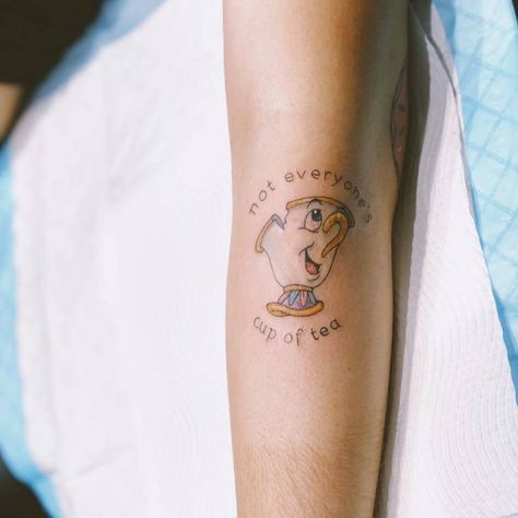 Disney Characters Cartoon, Cup Of Tea Tattoo, Tea Cup Tattoo, Beauty And The Beast 1991, Tea Tattoo, Edgy Kid, Beauty And The Beast Tattoo, Mom Daughter Tattoos, Cartoon Home