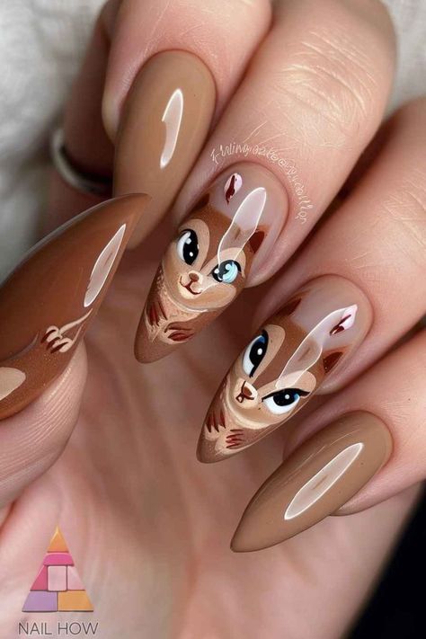 Animal Design Nails, Cute Acrylic Nails For Fall, Wildlife Nails, Acrylic Nails For Fall, Fall Acrylic Nail Designs, Fall Acrylic Nail, Owl Nail Art, Fur Nails, Autumn Manicure