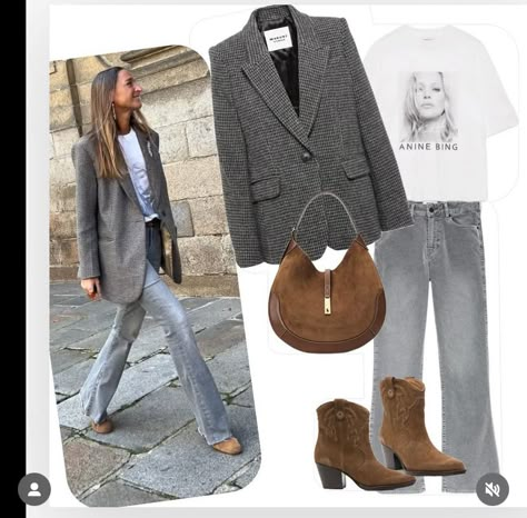 Grey Denim Outfit, Grey Blazer Women, Grey Blazer Outfit, Envy Clothing, Look Boho Chic, Outfits Con Jeans, Blazer Outfits Casual, Looks Jeans, Blazer Outfit