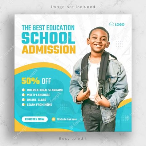 Premium PSD | Back to school admission educational social media banner and square flyer, poster or instagram post template design Instagram Poster Design Ideas, School Ads Design, Educational Instagram Post, School Banner Design Ideas, Square Poster Design, School Social Media Design, Back To School Poster Design, School Banner Design, Classes Poster