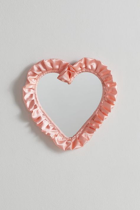 Ruffle Heart Wall Mirror Heart Wall Mirror, Loveshackfancy Aesthetic, Urban Outfitters Room, Heart Silhouette, Dream Dorm, Future Bedroom, Wavy Mirror, Cute Wall Decor, Pink Room Decor