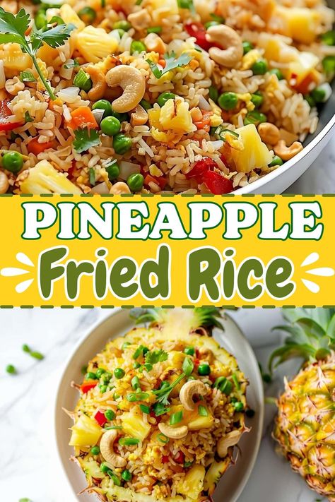 This pineapple fried rice is even better than takeout! It's packed with sweet and savory tropical flavors for a truly unforgettable experience. Tropical Fried Rice, Hawaiian Fried Rice, Pineapple Fried Rice Recipe, Pineapple Rice, Pineapple Fried Rice, Savory Rice, Hawaiian Dishes, Chinese Cooking Recipes, Rice Side Dishes