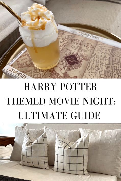 Harry Potter Marauder’s Map puzzle, healthy butterbeer with whipped cream, and a cozy movie set up with a foldable floor mattress with pillows Harry Potter Dinner Movie Night, Harry Potter Movie Date Night, Harry Potter Family Movie Night, Diy Harry Potter Movie Night, Harry Potter Theme Night, Harry Potter Girls Night, Healthy Harry Potter Snacks, Harry Potter Movie Night Ideas, Harry Potter Date Night Ideas