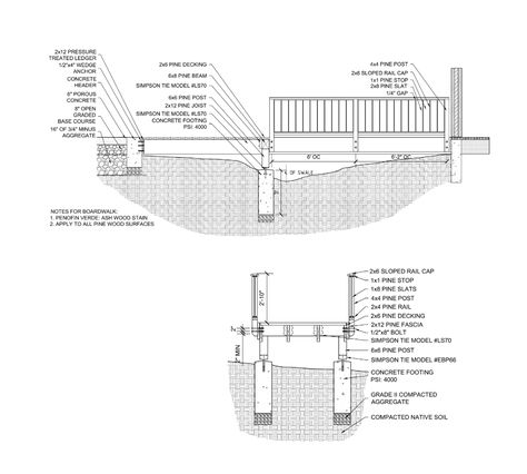 Board-Walk Details – Kimmet Landscape Designs Walking Bridge Design, Landscape Construction Details, Wood Ramp Design, Bridge Section, Teal Bedroom Decor, Wood Walkway, Board Walk, Ramp Design, Wooden Path