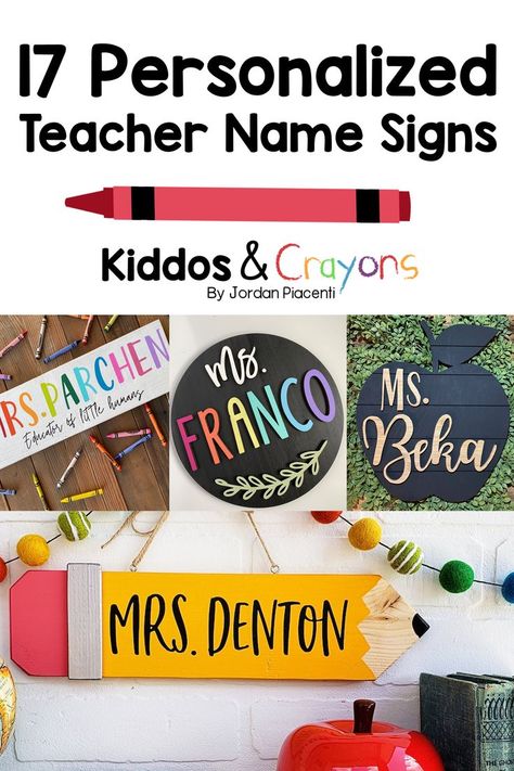 A cute personalized wooden last name sign can add personality to your classroom decor and welcome students into your classroom each day. In this roundup, I am sharing my favorite handmade customizable teacher last name signs. Cute Teacher Name Signs, Teacher Name Signs For Door Diy, Signs For Teachers Classroom, Diy Teacher Signs Classroom Decor, Teacher Classroom Signs Diy Door Hangers, Diy Teacher Sign, Teacher Name Signs Diy, Name Decoration Ideas, Teacher Signs Wooden