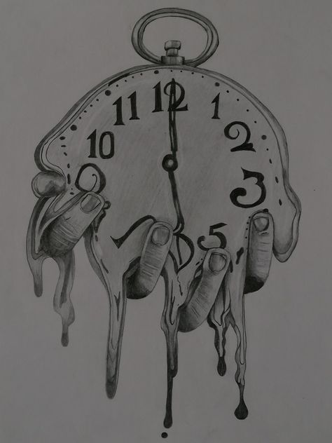 Melting Clock Art, Melting Drawing Ideas, Melting Clock Drawing, Melting Candle Tattoo, Melting Candle Drawing, Clock Melting, Melting Clock Tattoo, Melted Clock, Melting Clocks