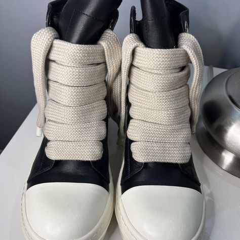 Rick Owens, thick, laced shoe Condition: worn a... - Depop Rick Owens Thick Laces, Rick Owen Shoes, Rick Owens Outfit, Rick Owens Shoes, Shoes Too Big, All About Shoes, Black And Cream, Fit Inspo, Rick Owens