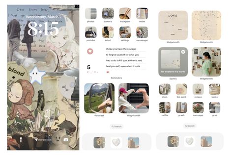 ios homescreen aesthetic layout collage vintage cottagecore academia beige brown white green pink Ios Homescreen Aesthetic, Aesthetic Layout, Cottagecore Academia, Even When It Hurts, Ios Homescreen, Phone Layout, Vintage Cottagecore, Collage Vintage, Homescreen Layout