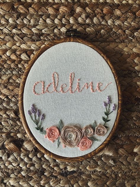 #embroidery #floraldesign #hobby #homemade #aesthetic Adeline Name, Homemade Aesthetic, Life Vision Board, Name Pendant, Vision Board, Floral Design, Embroidery, Pendant